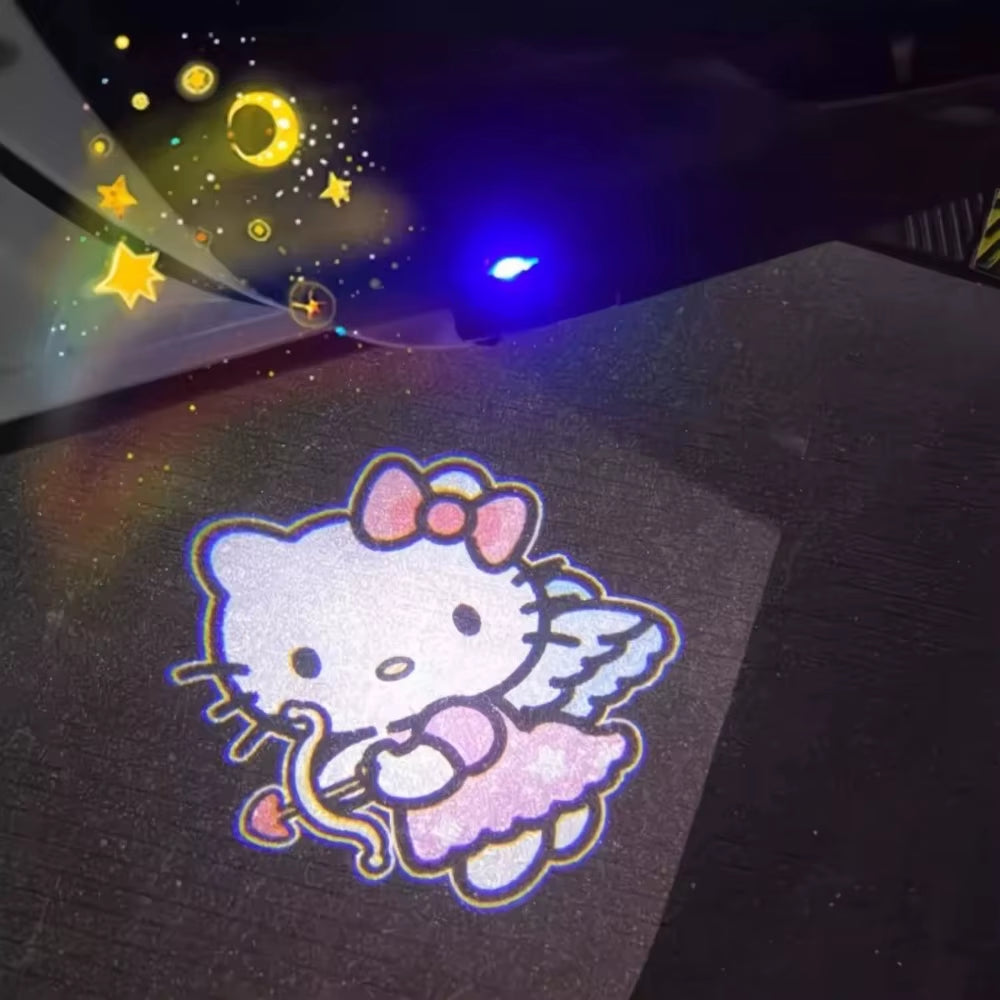 Kitty Cartoon Car Door Welcome Light Auto Induction Projector Lamp Atmosphere Decor Light for Automobile Universal Decoration